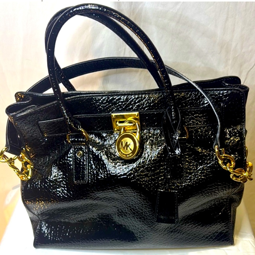 Michael Kors Black Patent Leather Tote Bag